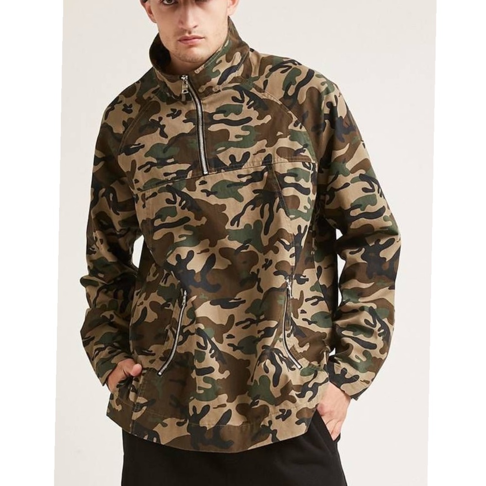 Forever 21 Men: Quarter Zip Camo Anorak